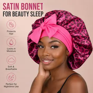 Leopard Pattern Satin Hair Bonnet, Elastic Brimless Night Cap for Curly Hair, Stylish Headwear for All Hair Types, Ideal Holiday gift