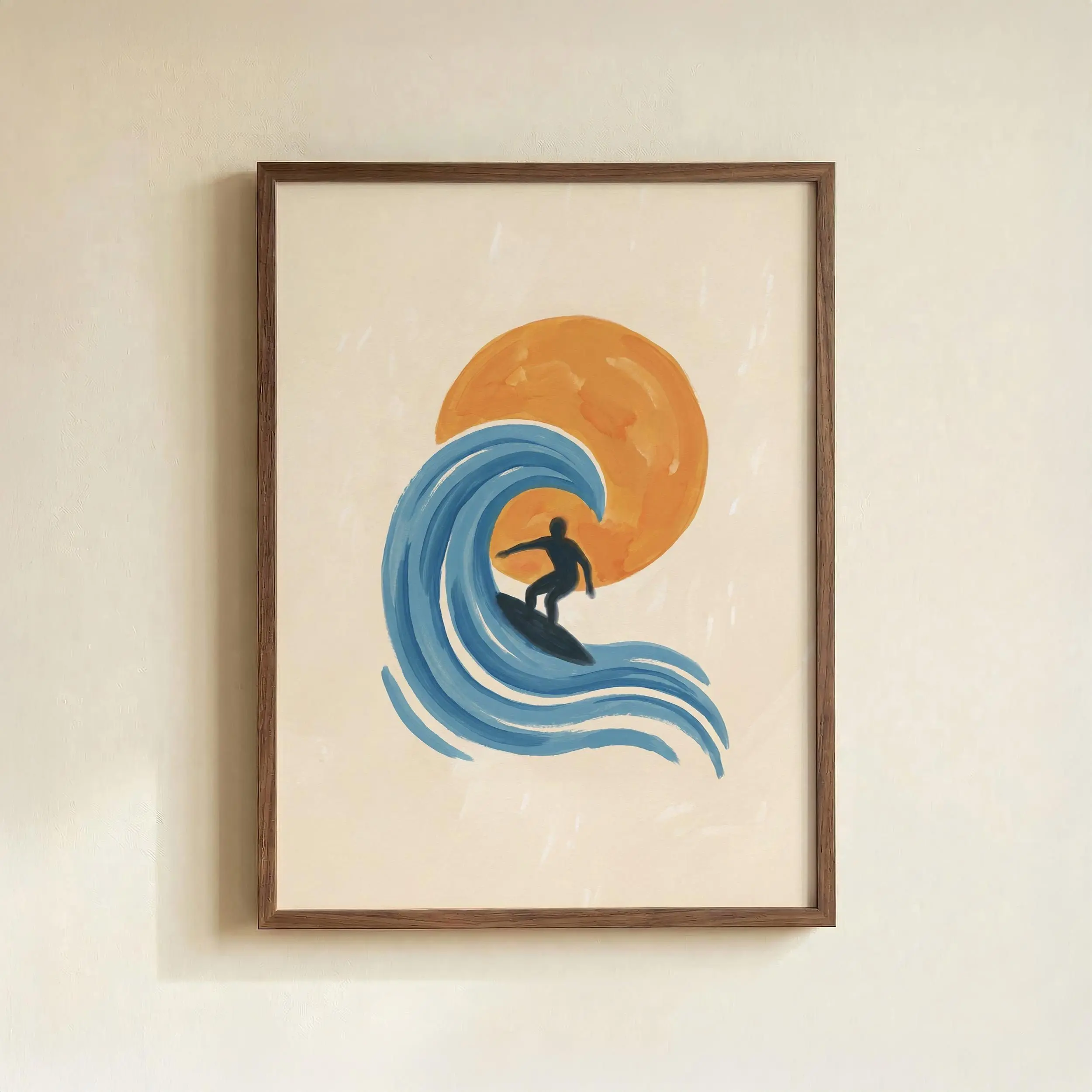 [SALE UP TO 40%] [Unframed] Minimalist Surfer Print, Retro Sun Wave Coastal Decor Poster