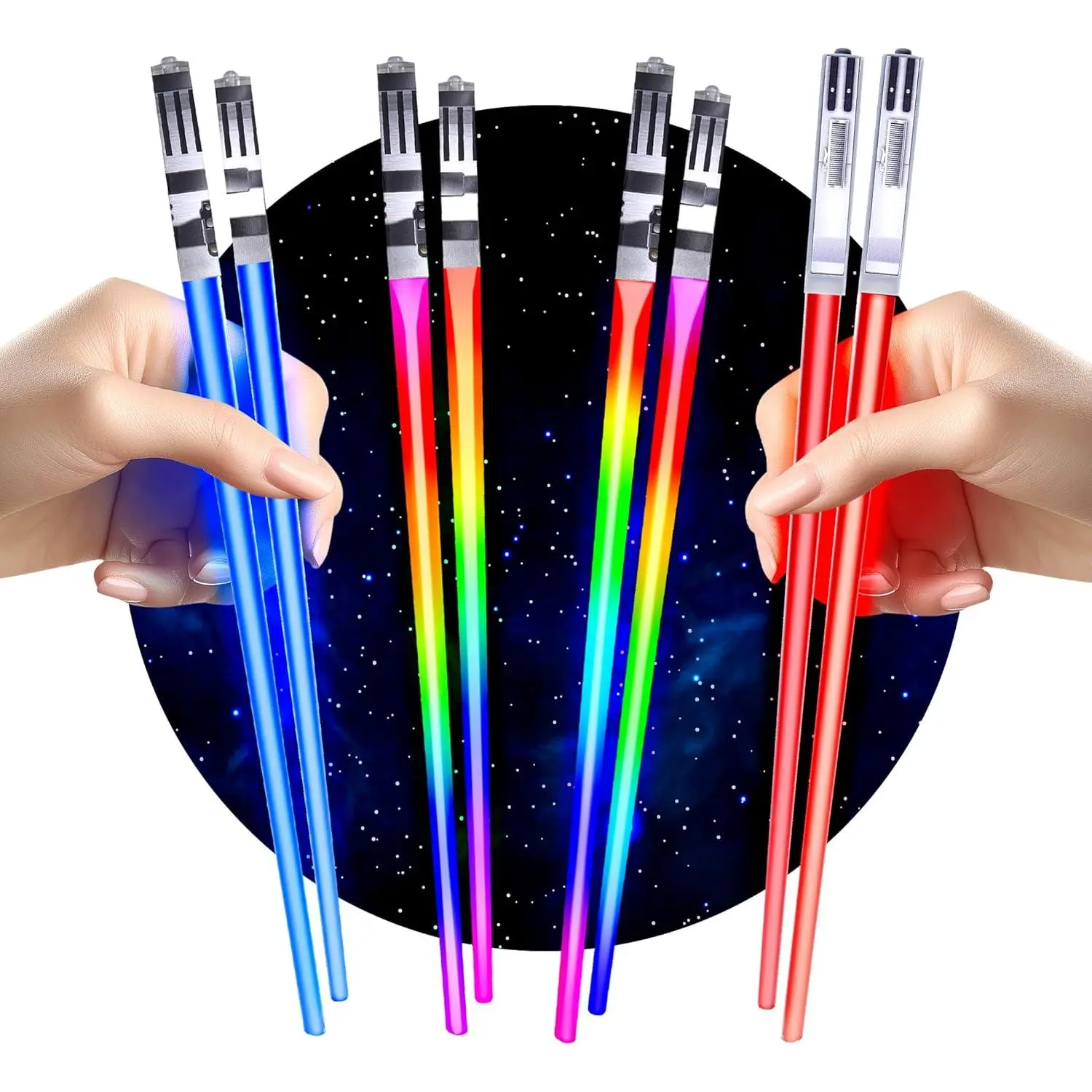 LED Light-Up Lightsaber Chopsticks Set (4 Pairs, Plastic Cutlery & Tableware) - 8 Color Changing Modes, Colorful for Birthday Use, Led Lights