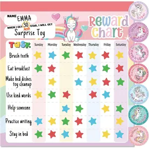 Chart for  - Unicorn   Behavior Chart, Pad with 26 Chore Charts, 1920  Stickers, 49 Incentive Stickers, Responsibility Chart for  Girls  -  Chore Chart
