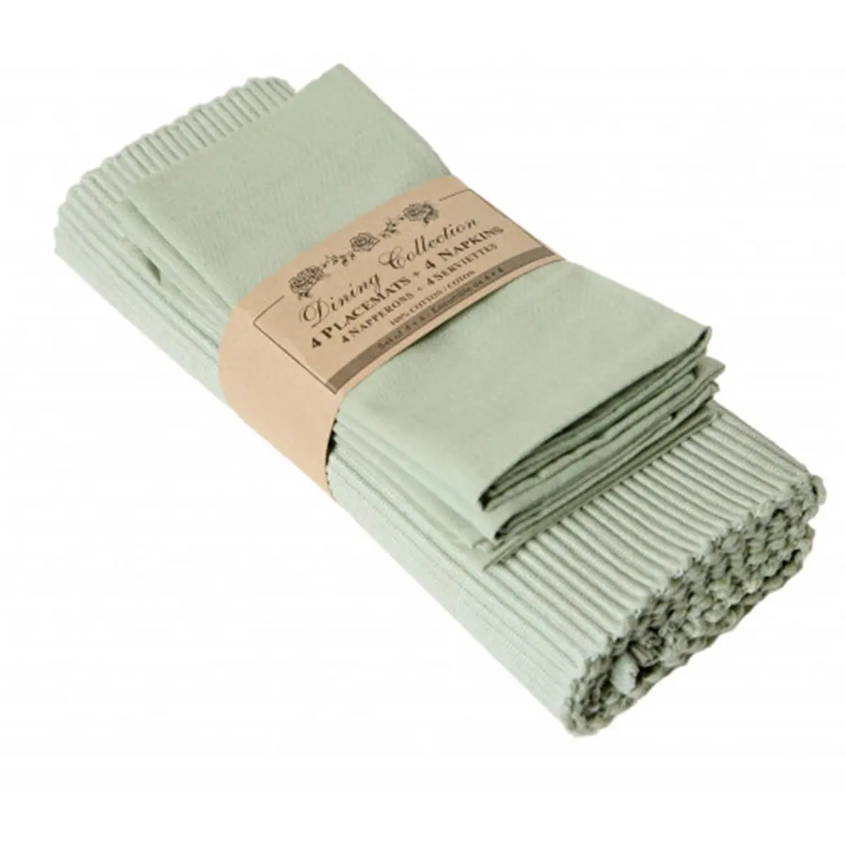 212 MAIN 4-Piece Set Placemats & Coasters, Sea Foam and Mint Green Kitchen Tableware Set with Napkins, Four Piece Set Placemats & Coasters