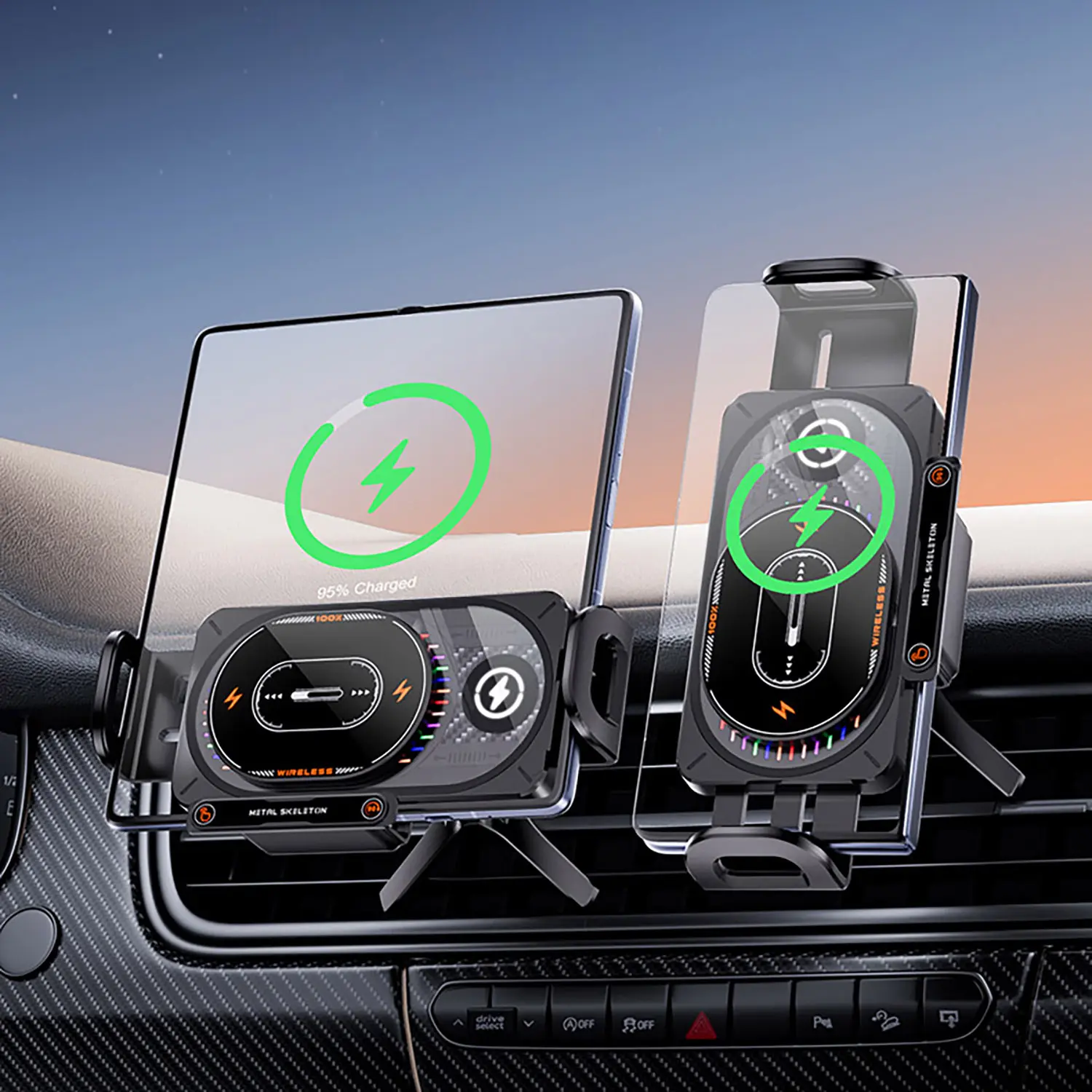 Auto Clamping Wireless Charging Phone Holder Car Mount for Folding Screen/big screen Smartphone, 90° Rotating Wireless Car Charger Air Vent Car Phone Holder for Samsung Galaxy Z Fold 7 6 5 4 3 2 Galaxy S26 S25 S24 S23, iPhone 17 Pro Max 16 15 14 13 12 sum