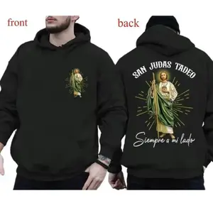 Saint Jude Thaddeus 2-Sided Hoodie "Always by My Side" Jesus Faith Graphic Pullover Spanish Christian Unisex Sweatshirt Cozy Fall Winter Religious Streetwear Gift