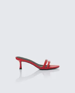 Queenie Red Safety Buckle Kitten Heel
