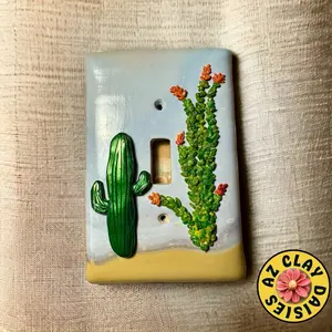 Saguaro and ocotillo handmade polymer clay light switch cover