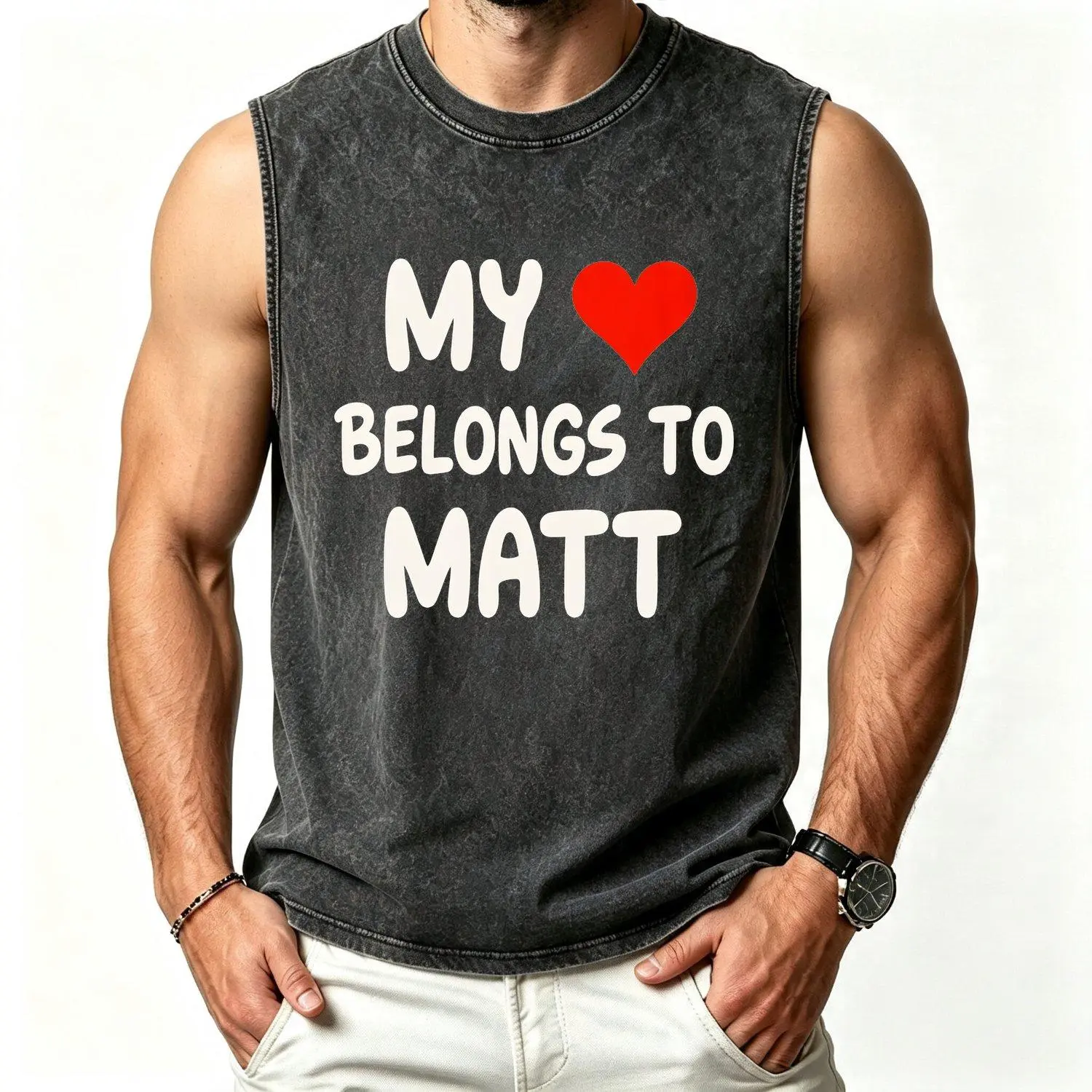 Vest 210G Vest Y2K Style Light Purple Or Faded Pinkish Purple T Shirt with MY BELONGS TO MATT White Bold Text Red Heart for I Dot Rustic Farmhouse Background T Shirt Perfect Gift for Family and Friends Vintage Casual Fashion Vest Shirt