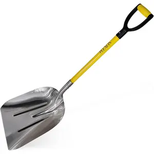 Snow Shovel for Driveway 15" Blade - Snow Shovel for Car - Scoop Shovel Aluminum - Fiberglass Handle & D-Grip - Yard, 48" Length