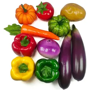 11 Pcs Artificial Mixed Faux Vegetables Set Realistic Fake Veggies for Home Kitchen Decoration Fake Food Display with Eggplant Bell Peppers Small Pumpkin Radishes