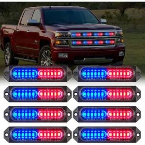 Nilight 8PCS Led Strobe Lights 12LED Red Blue Light 12V 24V Surface Mount Flashing Lights Ultra Slim Sync Feature Mini Grille for Cars Trucks Off Road Vehicles SUV