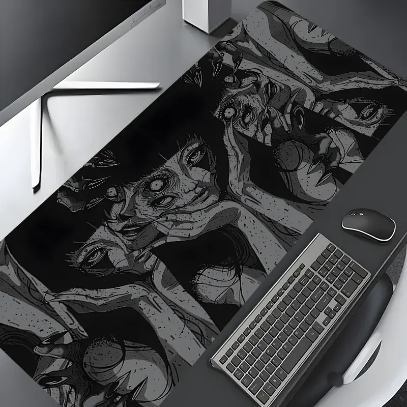Dark Abstract Face Comic Design Large Gaming Mouse Pad,Desktop Protection Pad,Washable Rubber Pad Non-Slip Lock Edge Multi-Size Mouse Pad Suitable For Home Office,Desk Accessories,Gaming Desk Accessory,Gift for Family and Friends