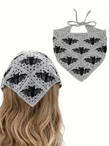 Halloween Knitted Bat Triangle Scarf Headband, Elegant Vintage Hair Decoration Bandana for Holiday Party Use, Stylish Accessory for Women, Fashion Hair Scarves