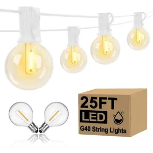 25Ft LED Outdoor String Lights, G40 Globe Patio String Lights  with 27 Shatterproof Bulbs, Hanging Outdoor Christmas Decorations Lights for Backyard Garden Bistro Wedding Party Decor, White
