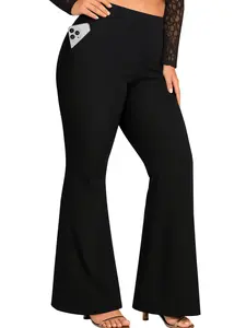 Women's High Waisted Solid Black Flared Leggings with Deep Side Pockets, Wide Leg Bell Bottom Yoga Pants for Gym, Running, Travel, Lounge, Everyday Casual Wear Sport Bottoms