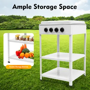 4 Burner Gas Stove White Portable Propane Cooktop for Outdoor Camping RV Home Kitchen with Manual Ignition Storage Shelf 110V US Plug