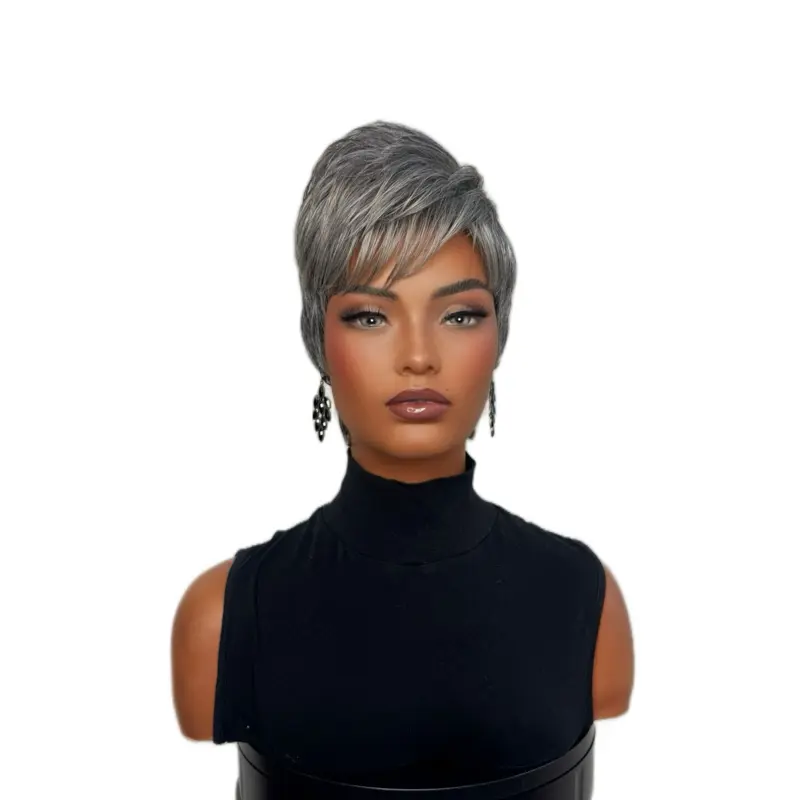 Niecy Silver Feathered Pixie Wig - Short Feathered Design for Unique Style