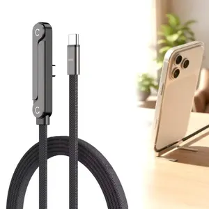 240W Braided Fast Charge Cable with Phone Stand T-Shaped Foldable Durable USB-C Cord 90 Degree USB C Cable Right Angle Multi-Functional Charger Cord, Smartphone, Black, 1.5M/4.9FT