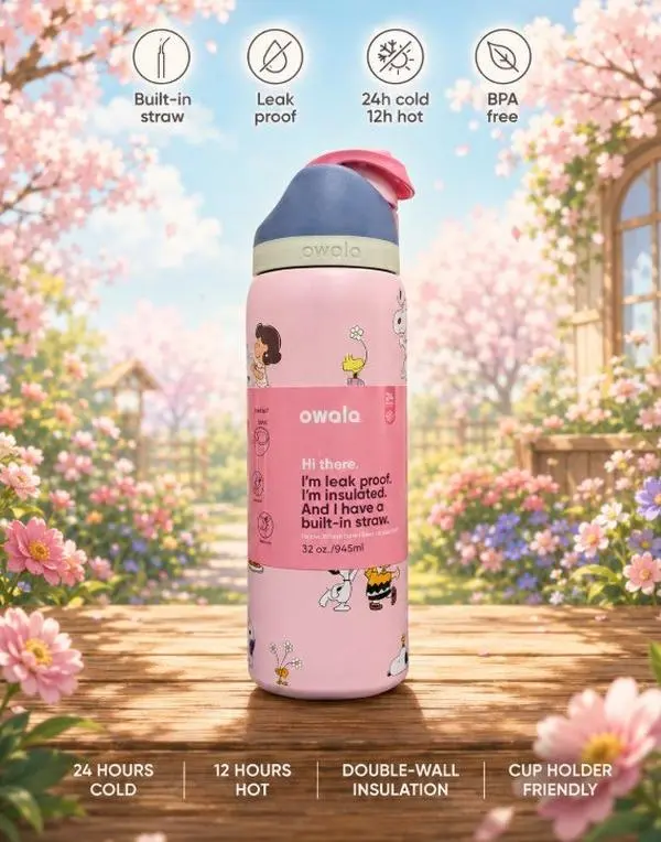 [ SALE OFF 50% - LIMITED STOCK] Owala FreeSip 32oz Insulated Stainless Steel Water Bottle, Leakproof BPA-Free Built-in Straw Cup for Gym Travel Daily Hydration