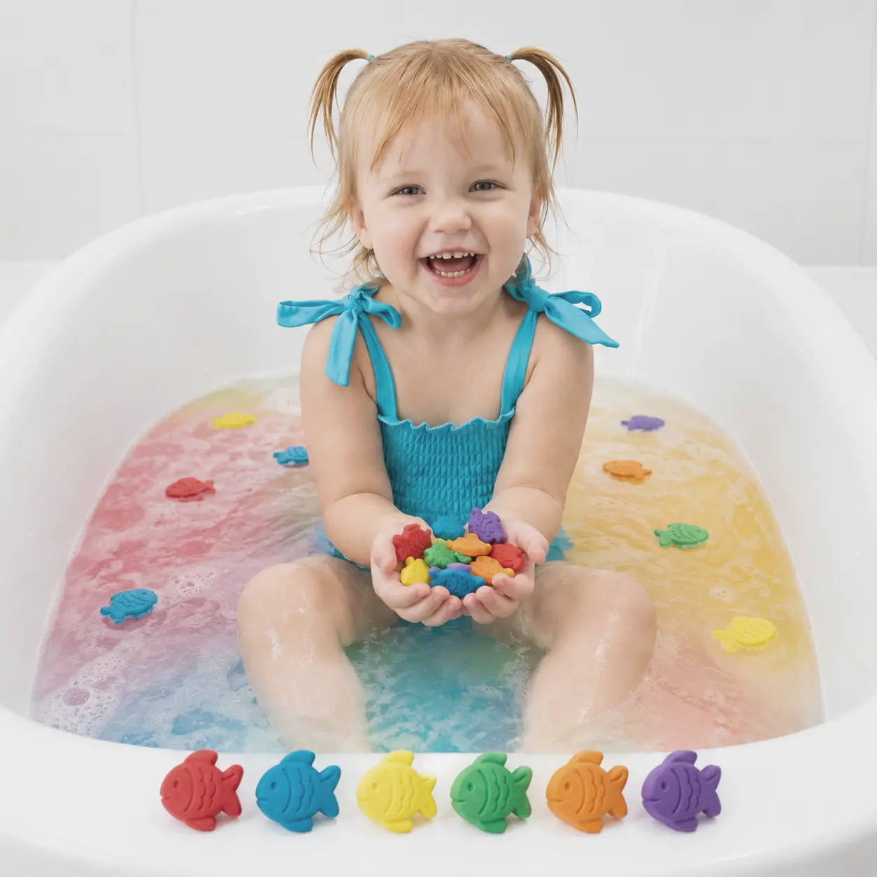 Kids' Fragrance-Free Fish Bath Color Tablets (150 FishFizz), STEM Color-Mixing Toy, No-Stain Accessory for Fun Summer Toddler Bath Adventures kids product