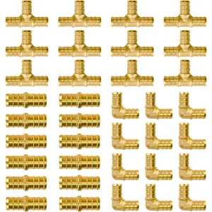 1/2 Inch, 36 PCS SUNGATOR 1/2 Inch Pex Fittings Set, 12 Each PEX Elbow Tee Coupling, 1/2" Pex Fittings For Pex Pipe, No Lead Brass, ASTM F1807