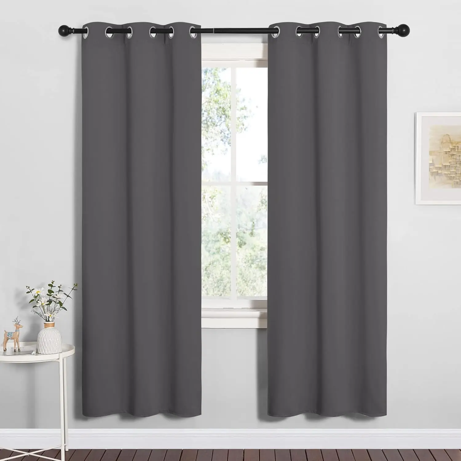NICETOWN Grey Blackout Curtain Panels for Bedroom, Thermal Insulated Grommet Top Blackout Draperies and Drapes for Basement (2 Panels, W34 x L72-inch, Grey)