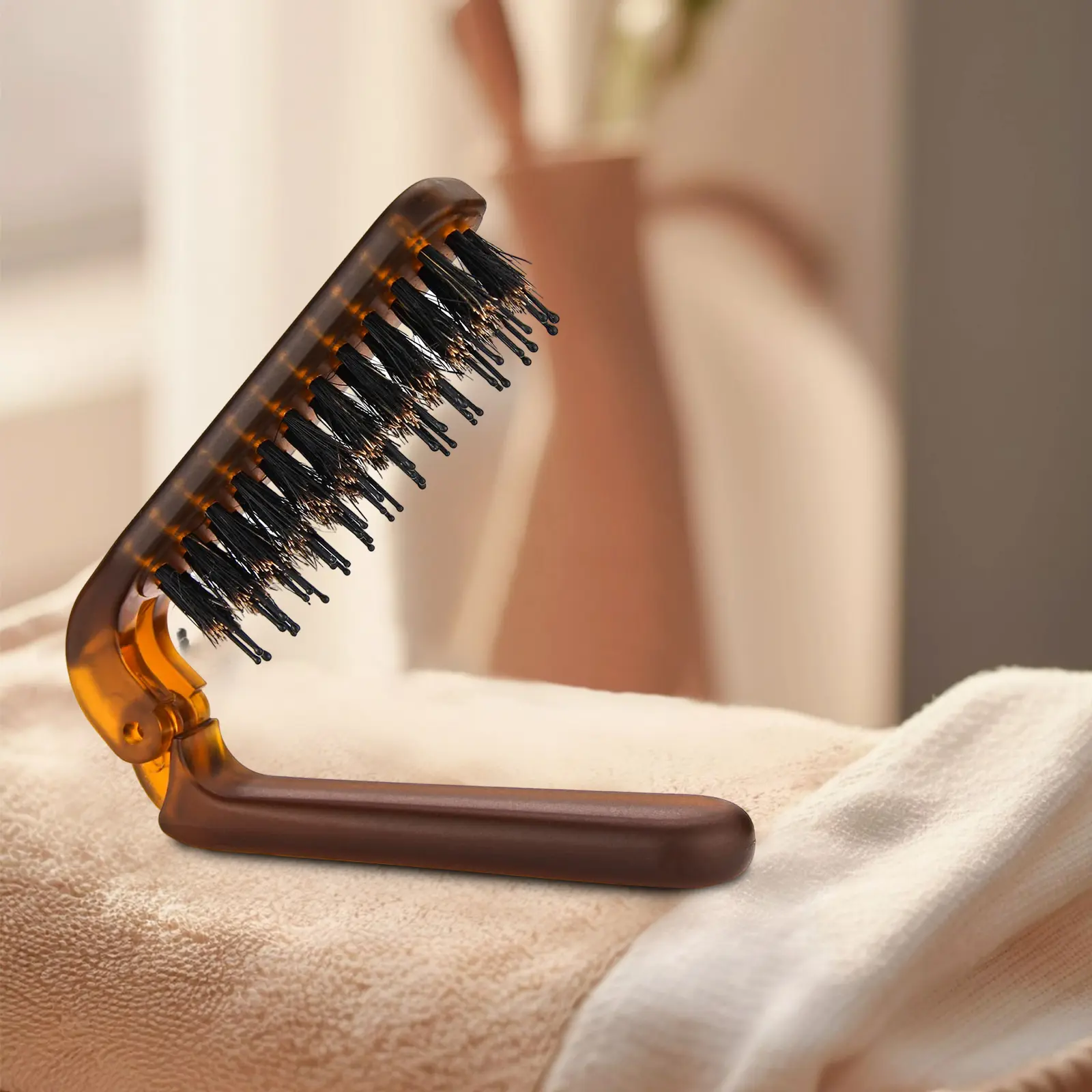 Travel Folding Hair Brush – Collapsible Boar Bristle Detangler Comb, Portable Pocket Hair Brush for Men, Women, Kids, Thin, Thick, Curly, Straight, Wet or Dry, Restores Shine & Smoothness