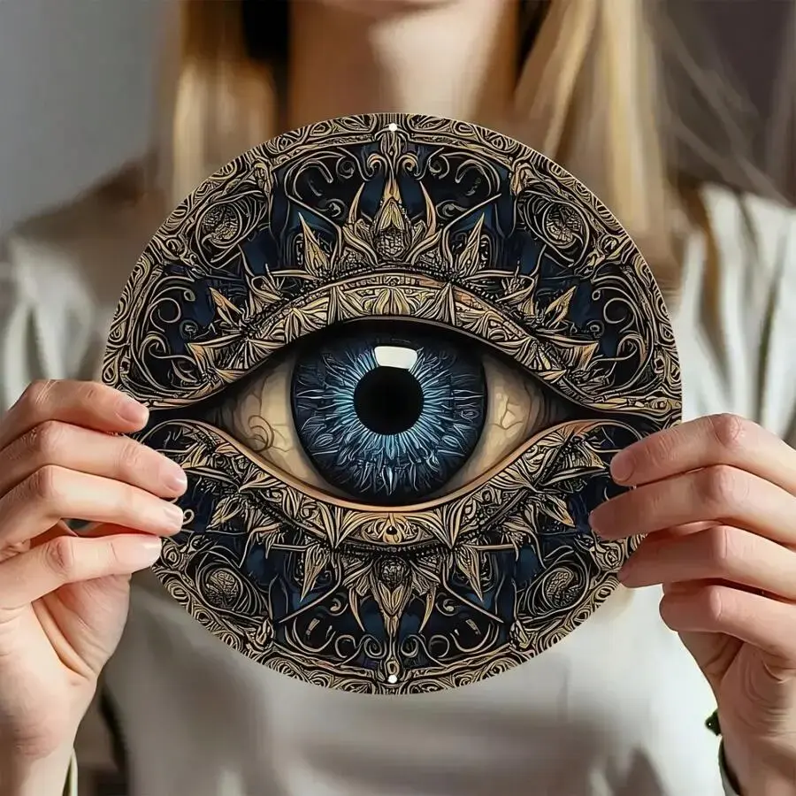 2D Flat Design 1 Piece Mystical All-Seeing Eye Metal Sign 8 Inches Vintage Gothic Wall Decor for Home Man Cave Retro Mysterious Eye Art Sign Trending Viral Spiritual Protection Decor for Living Room