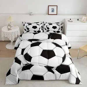 Football Soccer Luxury Bedding Set,Sports Theme Super Soft Microfiber Designer Comforter Set,Sport Game Bed Set,Twin Size Machine Washable Bedding