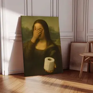 Mona Lisa Parody Bathroom Wall Art Funny Creative Retro Smelly Poster Humorous Canvas Painting for Bathroom and Kitchen Decoration