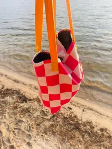 Trendy Checkered Blue and Pink Tote Bag 🍭