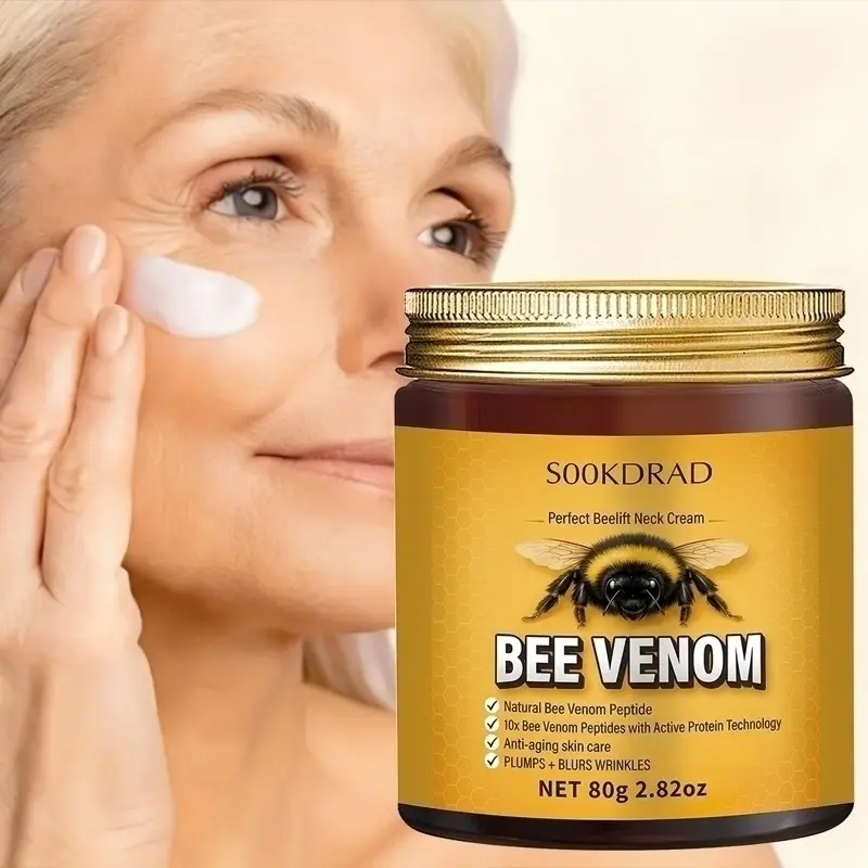 Bee Venom Neck Cream, Natural Bee Venom Peptide, Plump Neck Skin, Unisex, 80g/2.82oz, All Skin Types, Daily Morning Evening Care