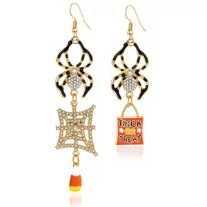 Halloween Earrings for Women Sparkly Rhinestone Dangle Earring with Grinning Pumpkins Dancing Ghosts & Creepy-Cute Spiders Gothic Halloween Jewelry
