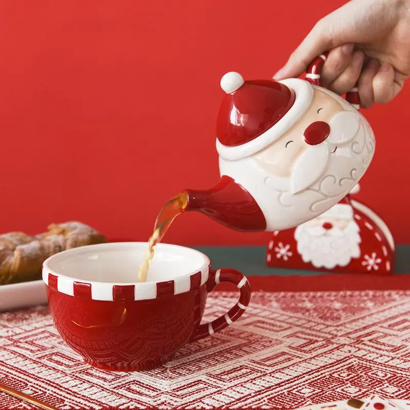 Santa Claus Design Tea Pot & Cup Set, Creative Ceramic Teapot Set & Cup, Tea Making Tool for Home Office Use, Gift for Friend & Family