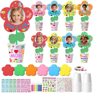 24 Packs Mother's Day Craft Kit, Make Your Own Flowers Pot Craft Kit, Flower Picture Frames for Spring Crafts and Mother's Day, Fun Spring Activities for Mother's Day Gift