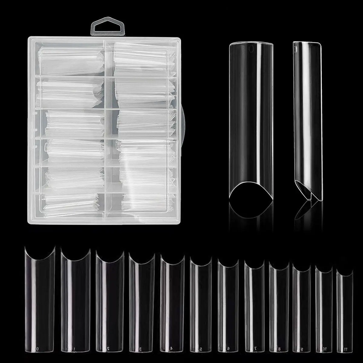 Summer Clear Extra Long Deep C Curve Fake Nail Tips, 240pcs/set Nail Art Kit Variety of Sizes Acrylic Fake Nail Tips For Nail Salon And DIY, Nail Art Supplies, Long French Nail Tips Half Cover Straight Square Nail Tips, Christmas Gift