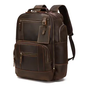 LANNSYNE Vintage Genuine Leather Backpack for men, 15.6" Laptop Backpack Travel Camping 24L Rucksack