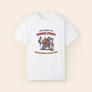 Brace Yourself for Pancake Attack Funny Unisex T-Shirt, Menswear Womenswear, Streetwear tee. cartoon design funny cotton funny t-shirt
