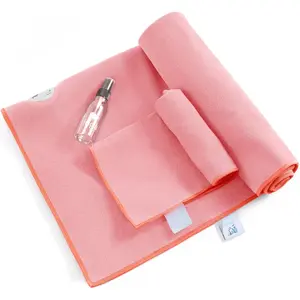 Yoga Towel for Hot Yoga Non Slip Extra Thick Yoga Mat Towel + Hand Towel 2in1 Set with Corner Pockets Super Absorbent and Quick Dry Hot Yoga Towel