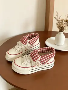 Kids Plaid Fold Over Canvas Sneakers | Platform Lightweight Casual Shoes | School Uniform Shoes for Boys & Girls