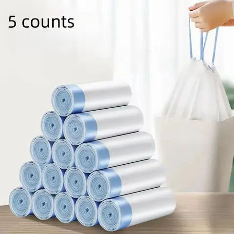 Disposable Drawstring Bin Bag, Disposable Trashbags, 75pcs/set Recyclable Garbage Bags, Durable Heavy Duty Trash Bags for Home Kitchen, Bathroom, Office, Household Items, Drawstring Trash Bags