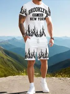 Men's 3D Short Sleeve Set, Home Office Wear, Commute Casual, Outdoor Running, All-Season Fitted Clothing