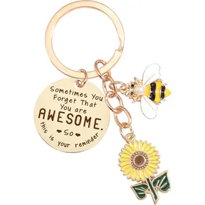 Mothers Day Gift Sunflower Keychains Inspirational Gifts for Women - Motivational Keyring Friendship Keychain Gift, Yellow Sunflower Bee Key Chain for Him Her Friend Coworker Purse Wallet Handbags Backpack
