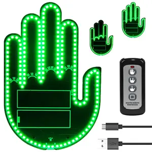 USB Port Hand Gesture Light with Remote, Cute Glow LED Car Back Window Sign Light Accessories for Car Truck Green