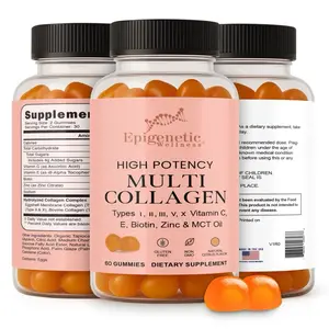 Epigenetic Wellness High Potency Multi Collagen Gummies - Types I II III V X with Vitamin C E Biotin Zinc MCT Oil - 60 Count Natural Dietary Supplement