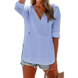 【NEW】Imily Bela Women's Beach Cover Up hoodies sweatshirt Long Sleeve V Neck Pocketed Hooded Shirt Top summervibes