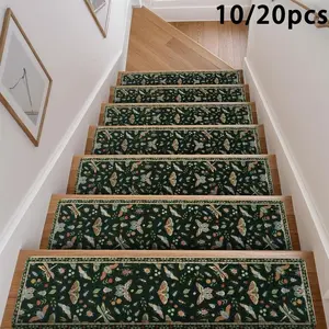 Anti-Slip Stair Tread Set 10/20 Pieces Butterfly Pattern, Vintage Floral Non-Slip Mats for Home, Soft Washable Indoor Stair Rugs Home Decorative Rugs 8x30in Machine Washable Rug Butterfly Area Rug Unique Rugs