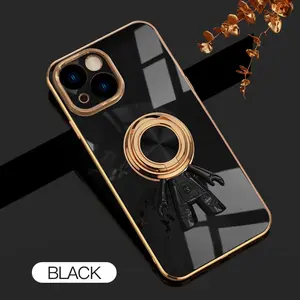 For iPhone 14 6D Astronaut Electroplated Ring Stand Phone Case Precise Camera Cutout HNTKR-0013