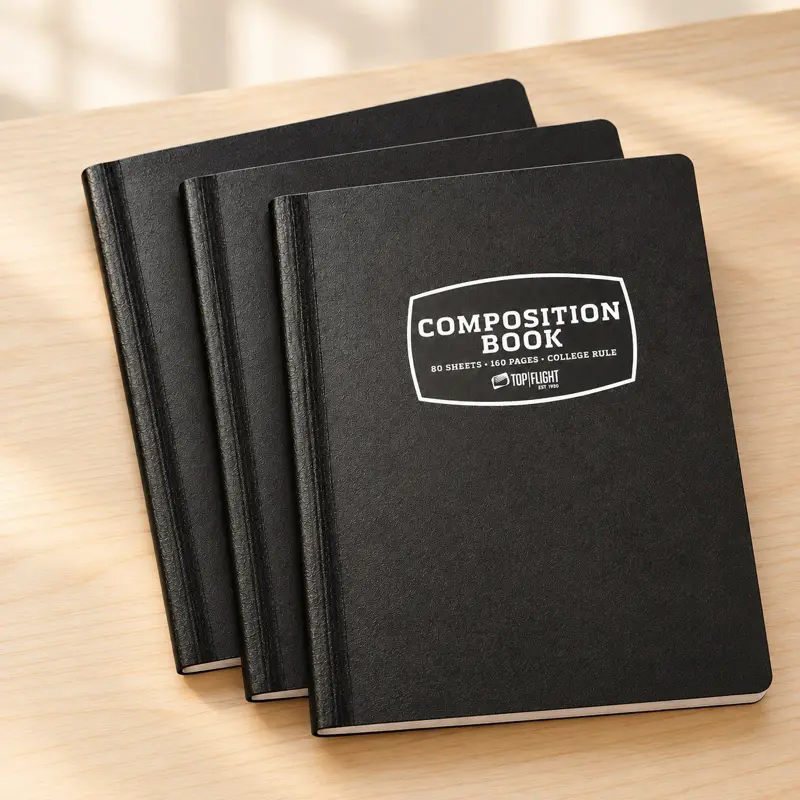 Top Flight 3-Pack Black Composition Notebook, 80 Sheets / 160 Pages – Wide Ruled or College Ruled