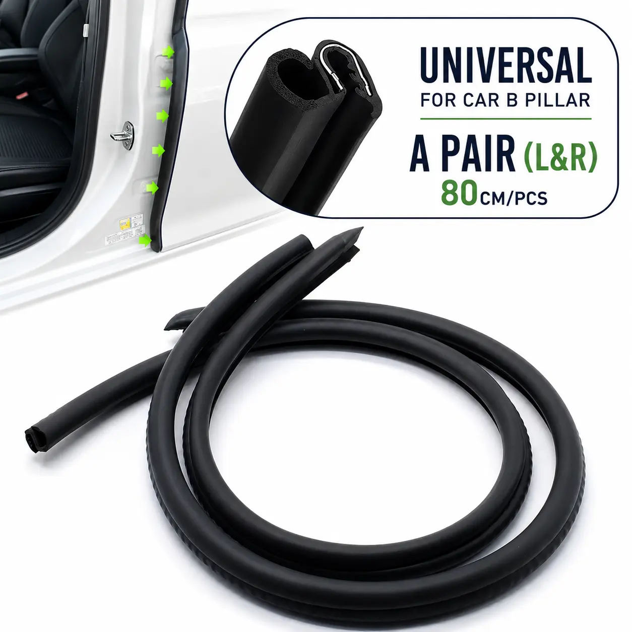 1-Pair High-Density EPDM Rubber B-Pillar Seal Strip with Built-In Buckle Steel Frame, Automotive Interior Molding Trim for Sedans-Pickups, Wind Noise Reduction, Cabin Dust Blocking & Anti-Aging Tight Fit Car Guard