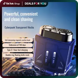 electric shaver Portable transparent razor double engine mecha small electric razor set Outdoorfun Shaver Machine twin shaver men Black Upgraded