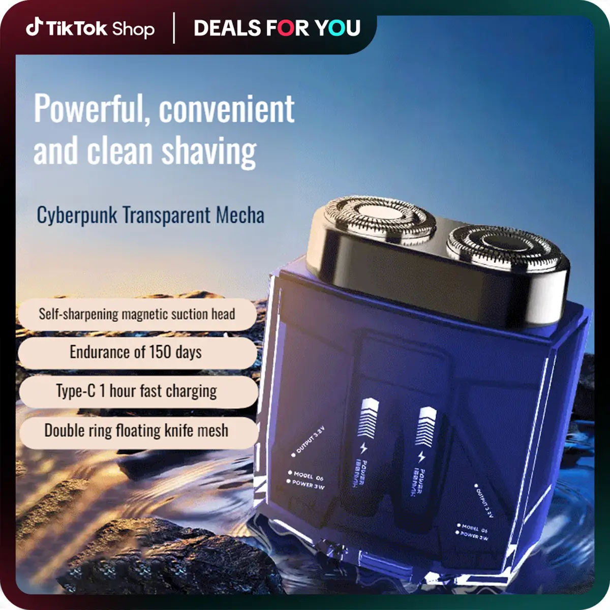 electric shaver Portable transparent razor double engine mecha small electric razor set Outdoorfun Shaver Machine twin shaver men Black Upgraded